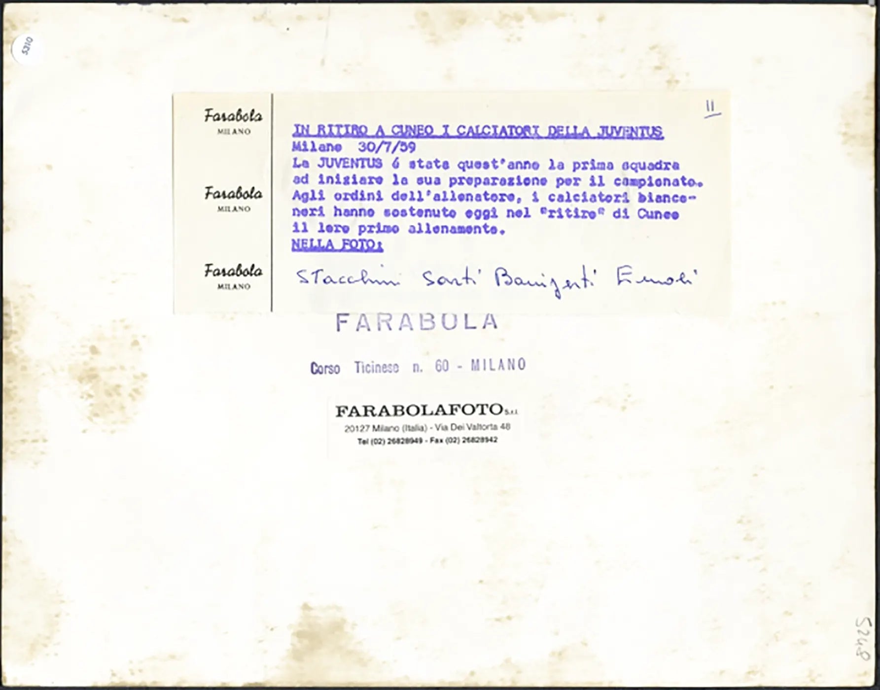 Juventus in ritiro a Cuneo 1959 Ft 5310 - Stamp 21x27 cm - Farabola Stampa ai sali d'argento