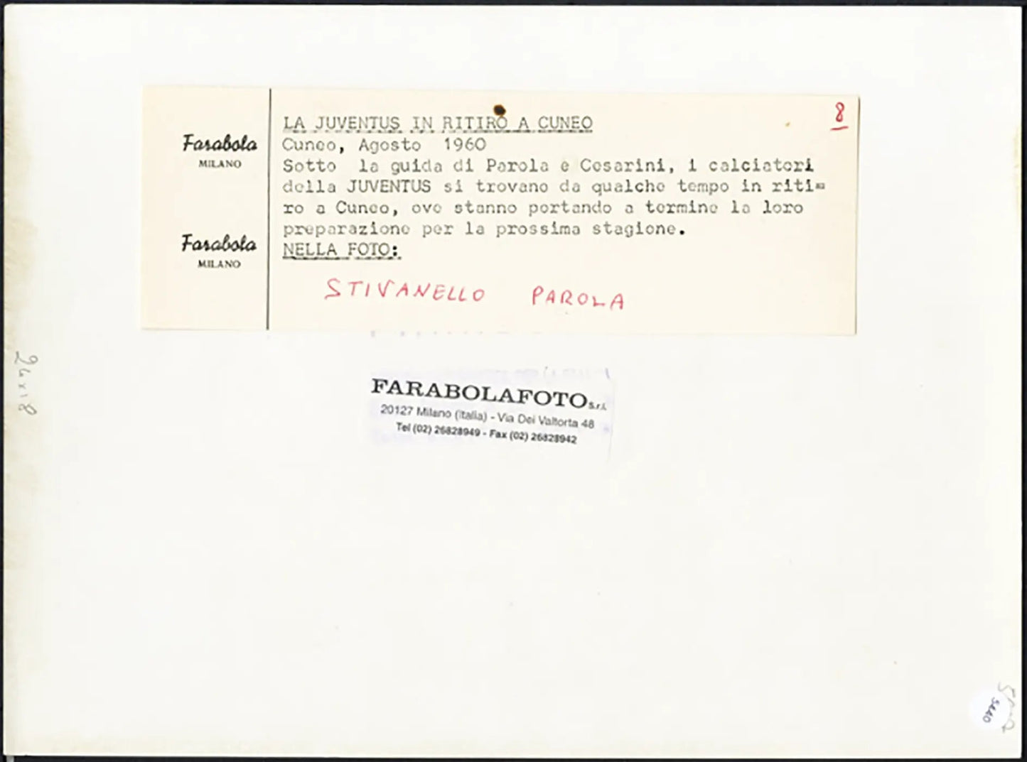 Juventus Stivanello e Parola 1960 Ft 5440 - Stampa 24x18 cm - Farabola Stampa ai sali d'argento