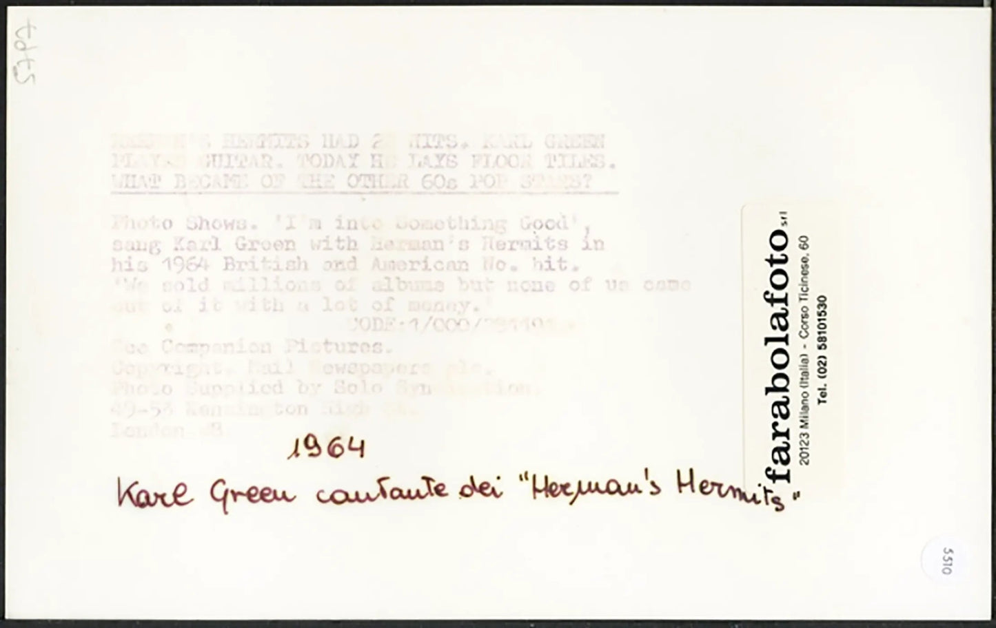Karl Green Herman's Hermits 1964 Ft 5510 - Stampa 20x12 cm - Farabola Stampa ai sali d'argento