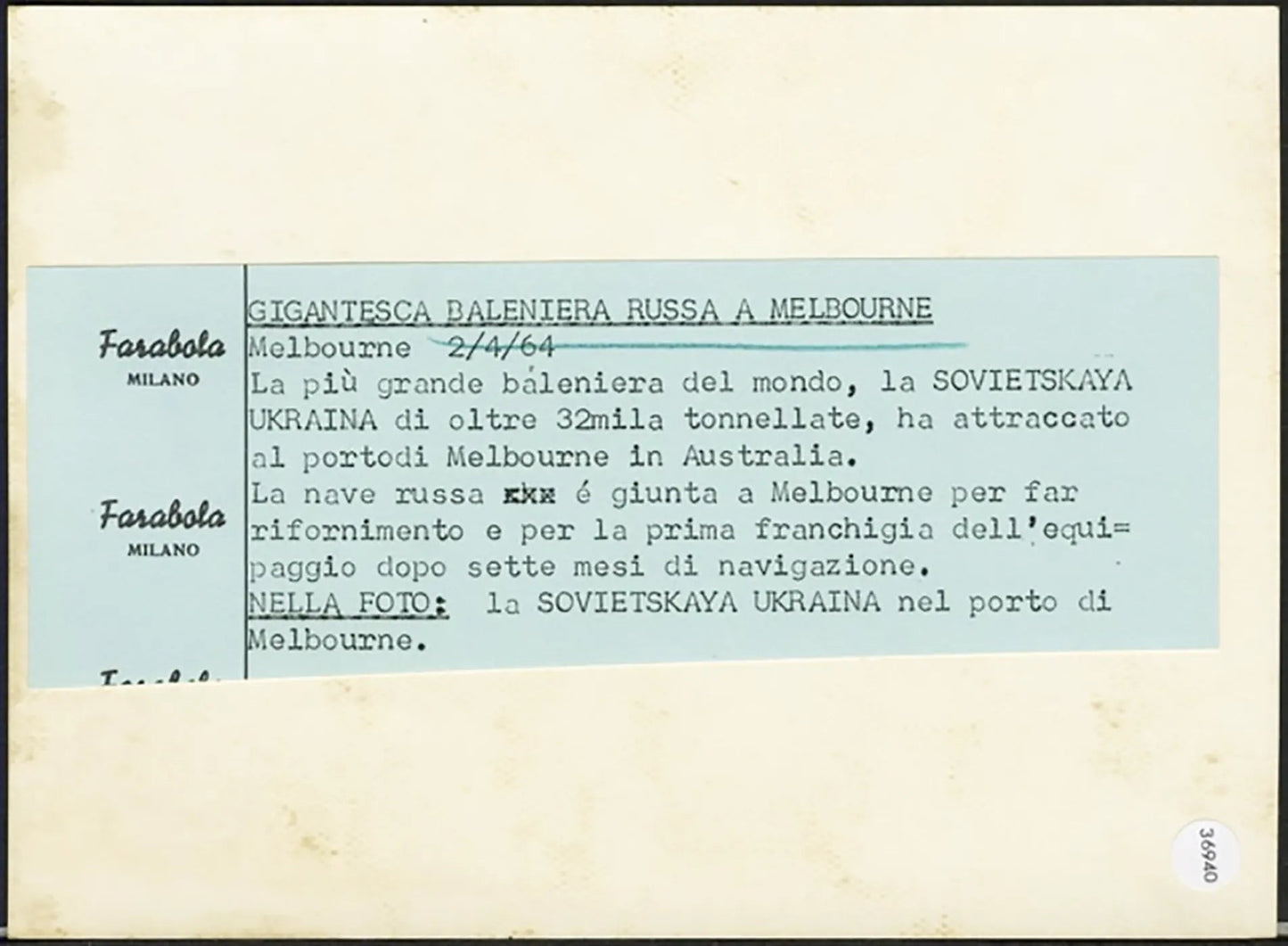 La baleniera Sovetskaya Ukraina 1964 Ft 36940 - Stampa 13x18 cm - Farabola Stampa ai sali d'argento
