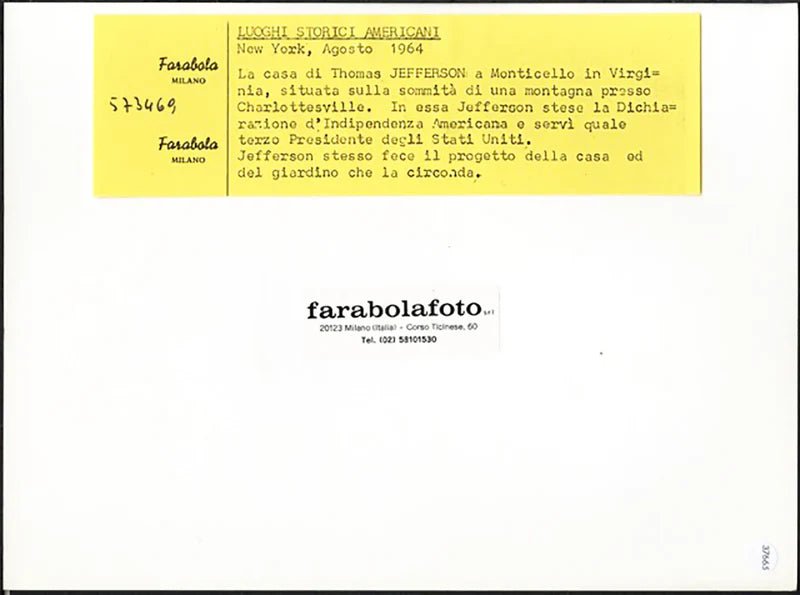 La casa di Thomas Jefferson a Monticello 1964 Ft 37665 - Stampa 24x18 cm - Farabola Stampa ai sali d'argento (anni 90)