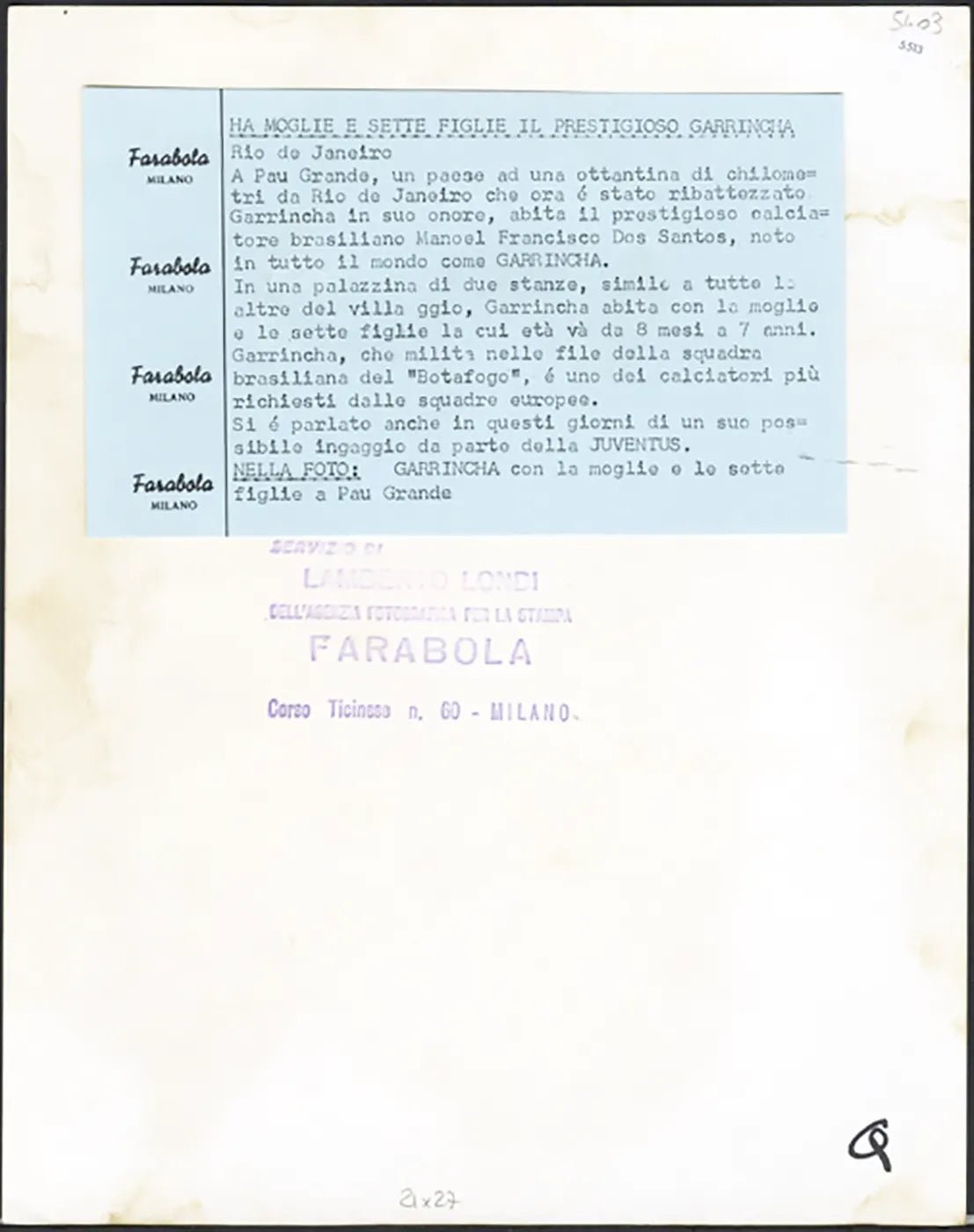 La famiglia di Garrincha anni 60 Ft 5513 - Stamp 21x27 cm - Farabola Stampa ai sali d'argento