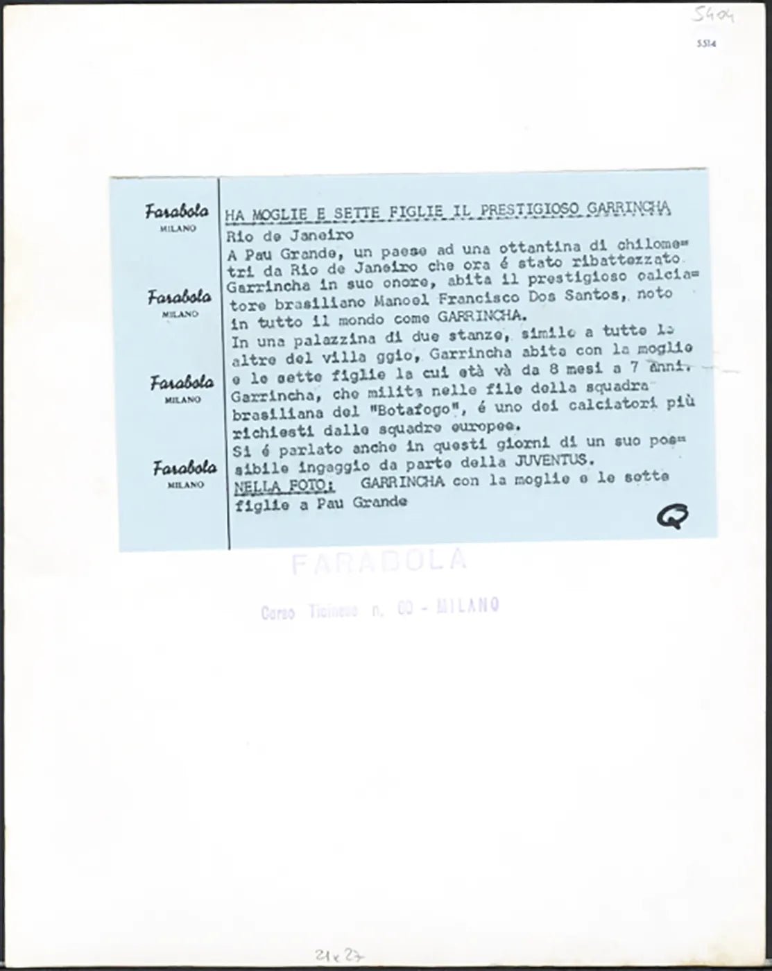 La famiglia di Garrincha anni 60 Ft 5514 - Stampa 21x27 cm - Farabola Stampa ai sali d'argento