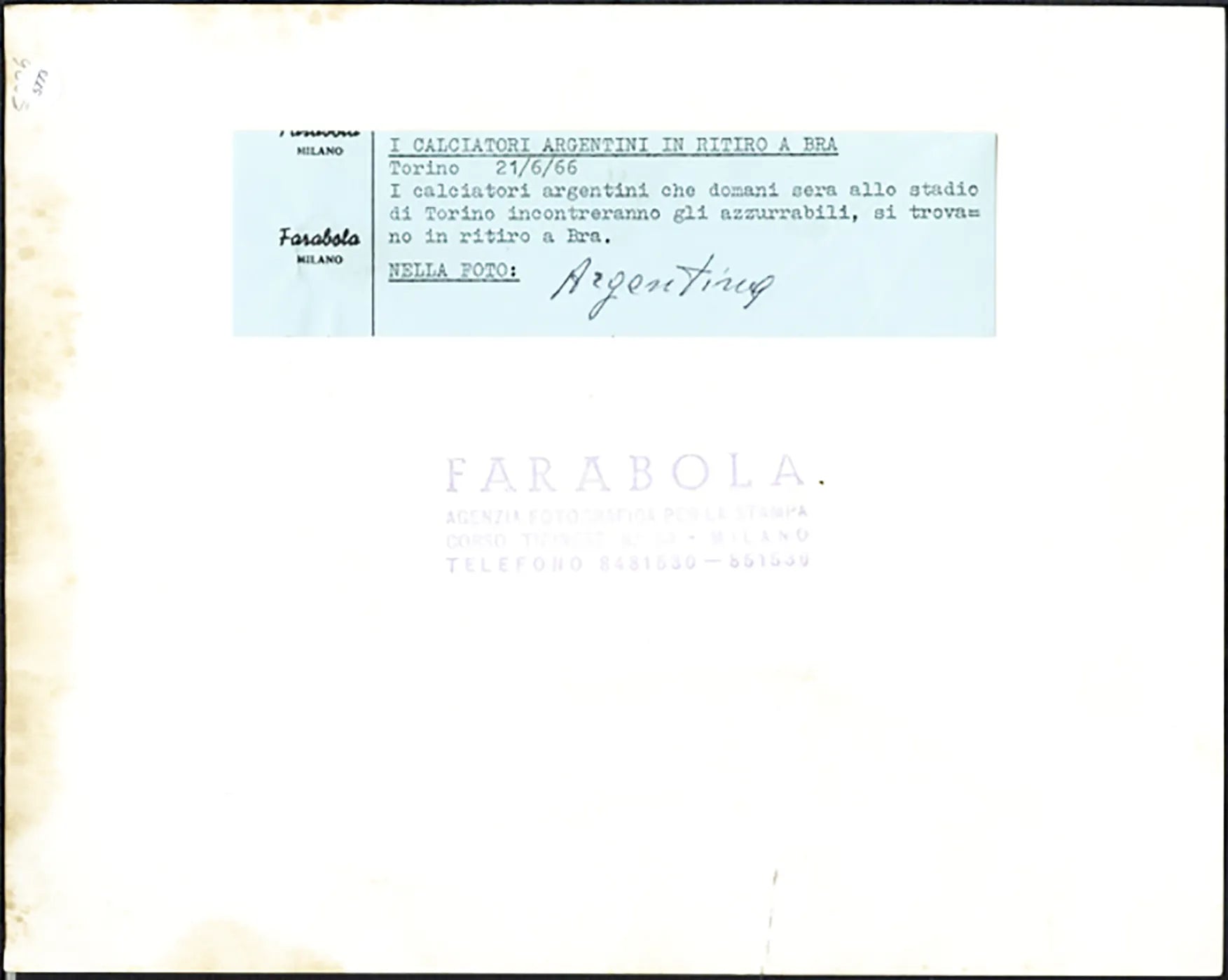 La nazionale Argentina 1966 Ft 5773 - Stampa 21x27 cm - Farabola Stampa ai sali d'argento
