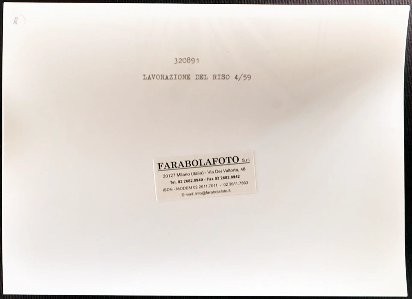 Lavorazione del riso 1959 Ft 3115 - Stampa 24x18 cm - Farabola Stampa ai sali d'argento (anni 90)