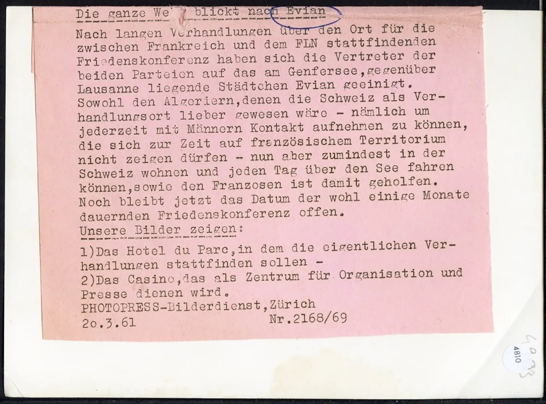 L'Hotel du Parc a Evian 1961 Ft 4810 - Farabola Stampa ai sali d'argento