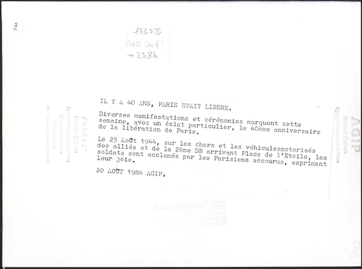 Liberazione di Parigi 1944 Ft 5146 - Stampa 24x18 cm - Farabola Stampa ai sali d'argento (anni 90)