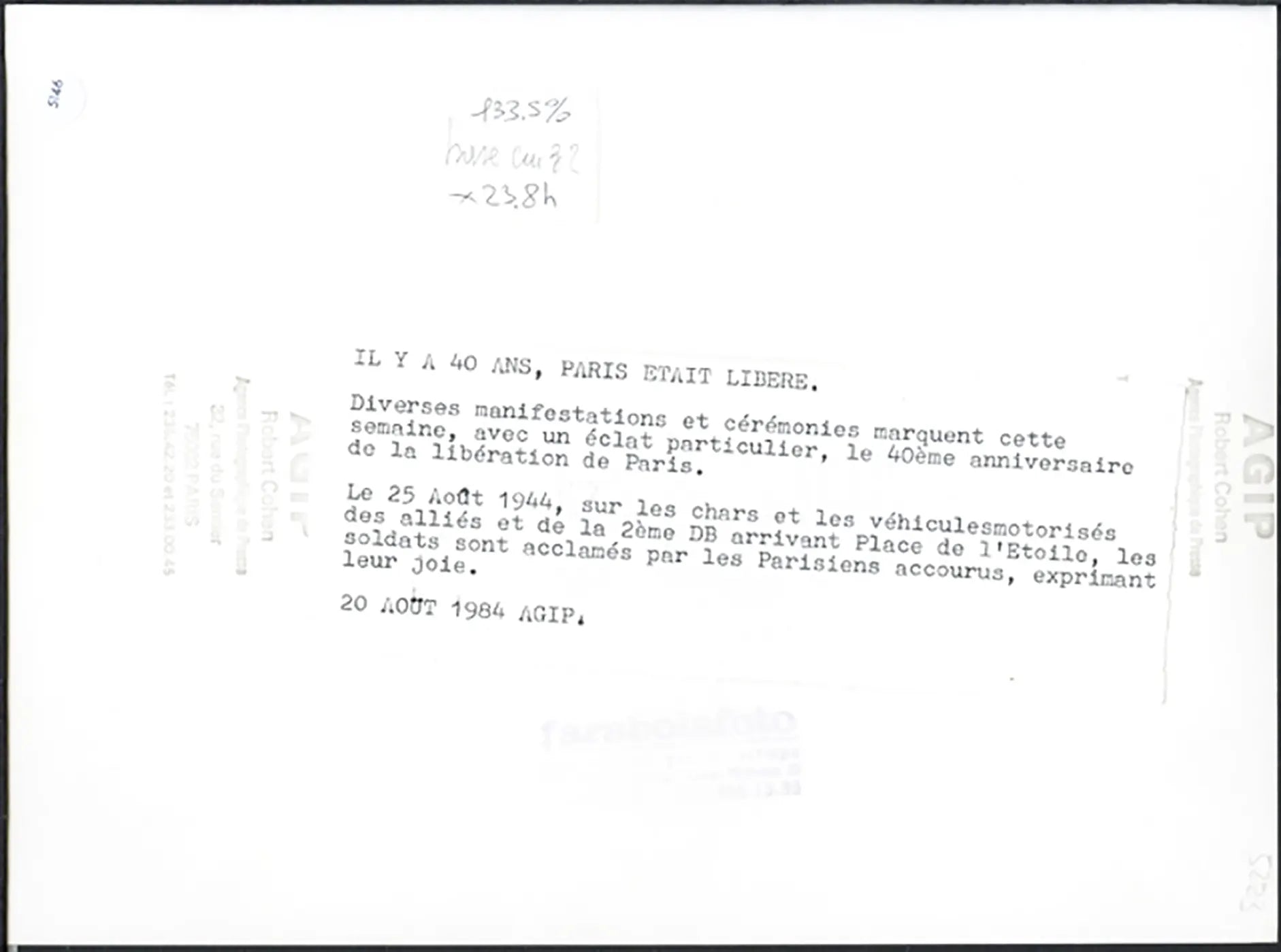 Liberazione di Parigi 1944 Ft 5146 - Stampa 24x18 cm - Farabola Stampa ai sali d'argento (anni 90)