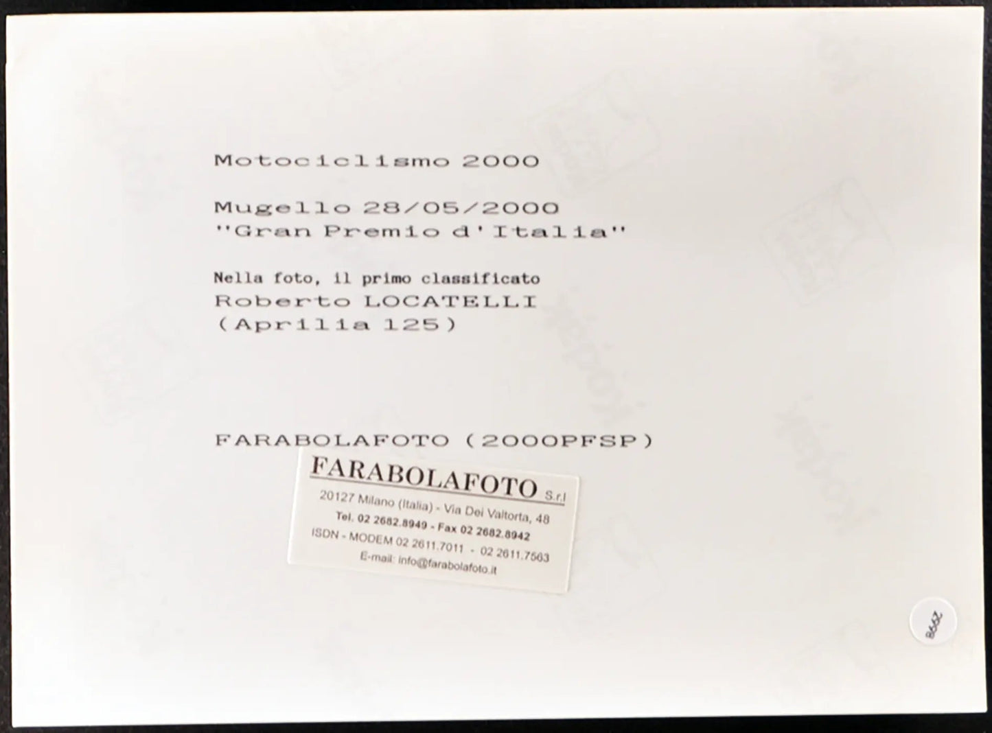 Locatelli Aprilia Motomondiale 2000 Ft 2998 - Stampa 20x15 cm - Farabola Stampa ai sali d'argento