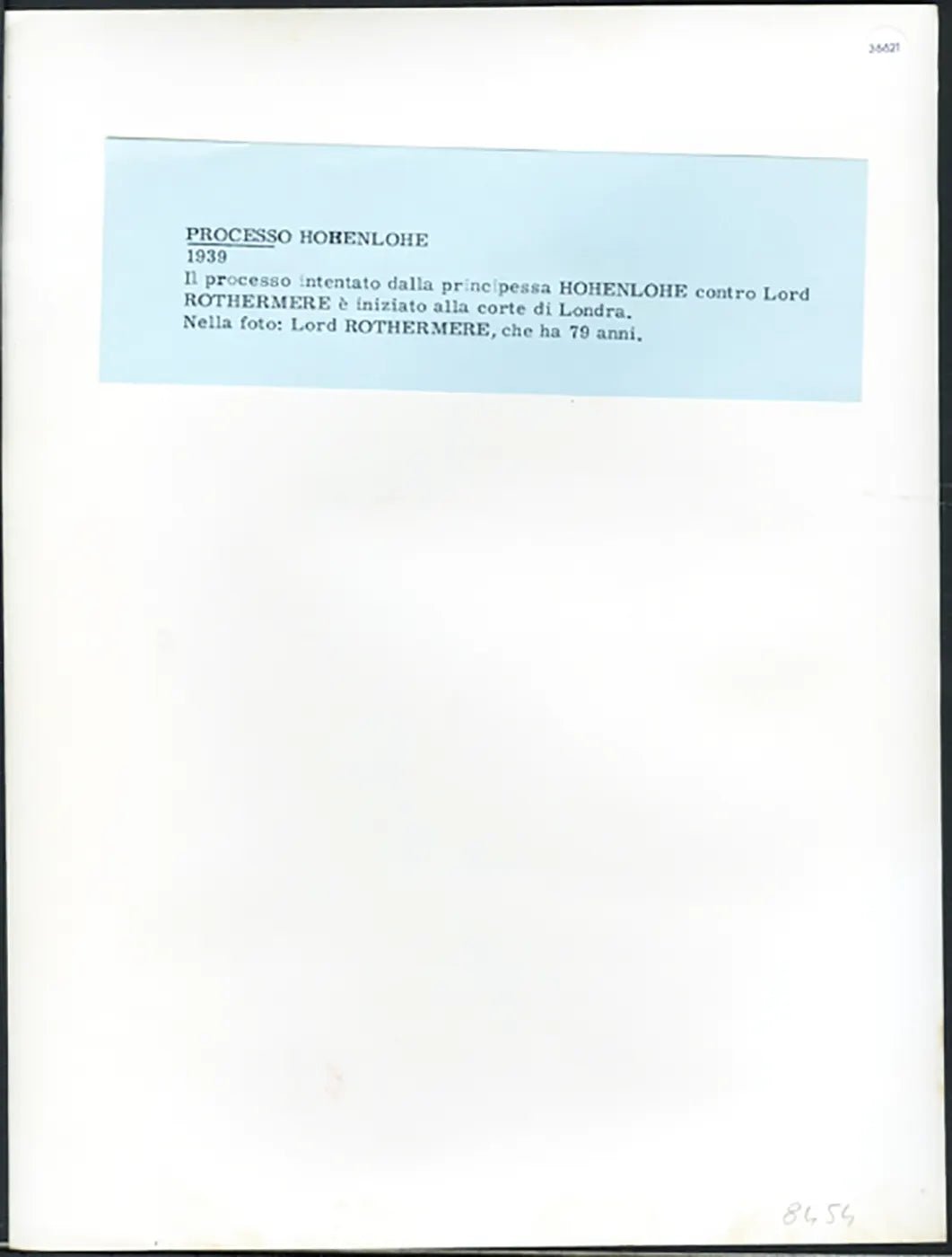 Lord Rothermere 1939 Ft 36621 - Stamp 21x27 cm - Farabola Stampa ai sali d'argento