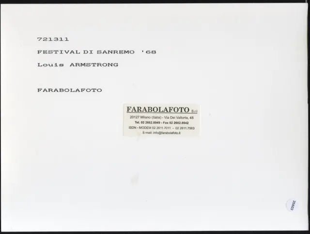 Louis Armstrong Sanremo 1968 Ft 35603 - Stampa 24x18 cm - Farabola Stampa ai sali d'argento (anni 90)