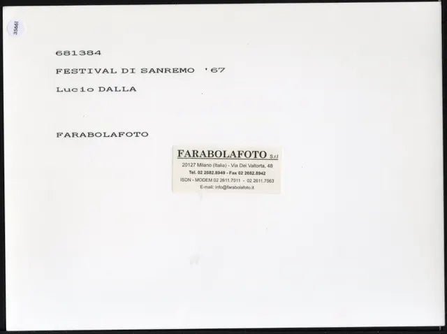 Lucio Dalla Sanremo 1967 Ft 35661 - Stampa 24x18 cm - Farabola Stampa ai sali d'argento (anni 90)