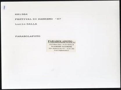 Lucio Dalla Sanremo 1967 Ft 35661 - Stampa 24x18 cm - Farabola Stampa ai sali d'argento (anni 90)