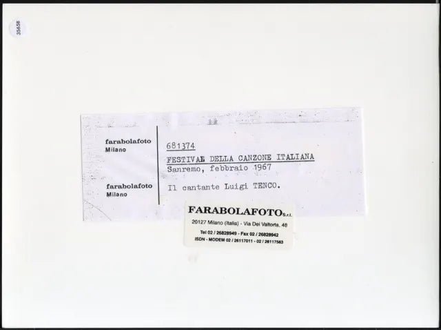 Luigi Tenco Sanremo 1967 Ft 35658 - Stampa 24x18 cm - Farabola Stampa ai sali d'argento (anni 90)