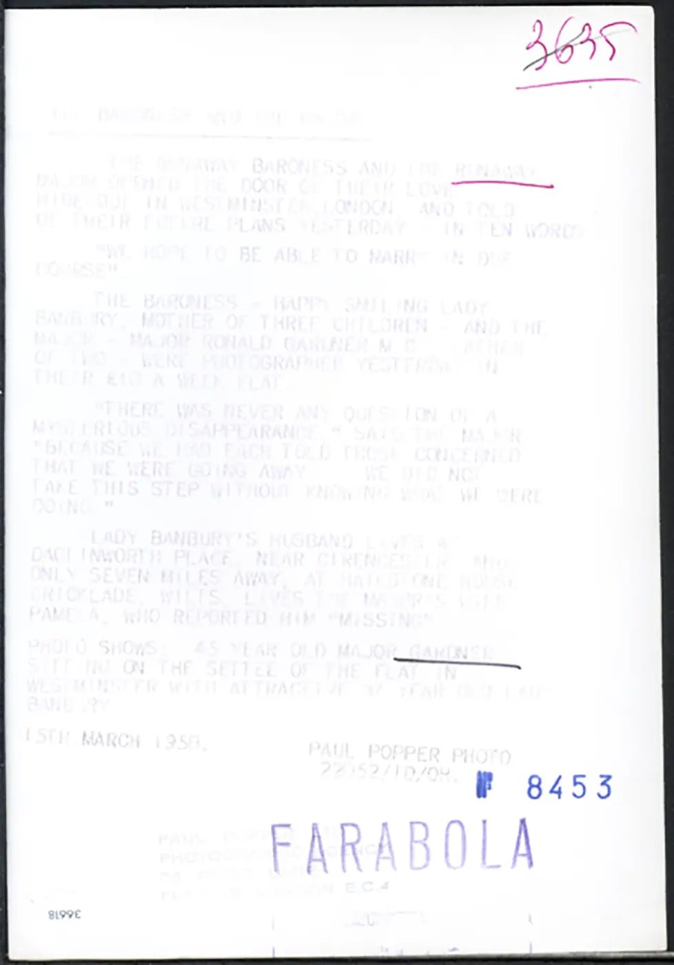 Maggiore Gardner e Lady Banbury 1958 Ft 36618 - Stampa 20x15 cm - Farabola Stampa ai sali d'argento