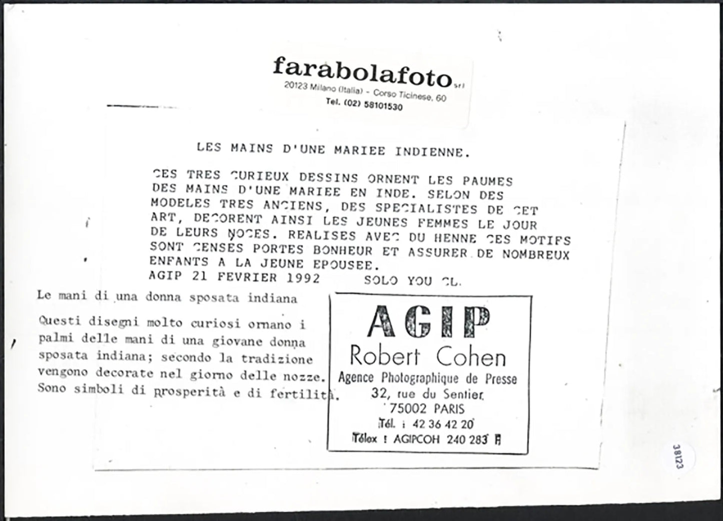 Mani di una donna indiana sposata 1992 Ft 38123 - Stampa 20x15 cm - Farabola Stampa ai sali d'argento