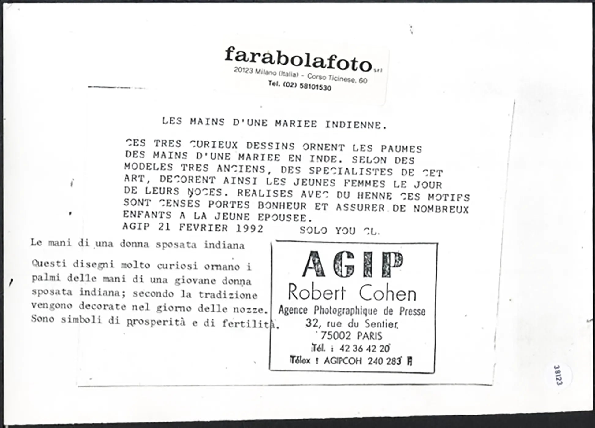 Mani di una donna indiana sposata 1992 Ft 38123 - Stampa 20x15 cm - Farabola Stampa ai sali d'argento