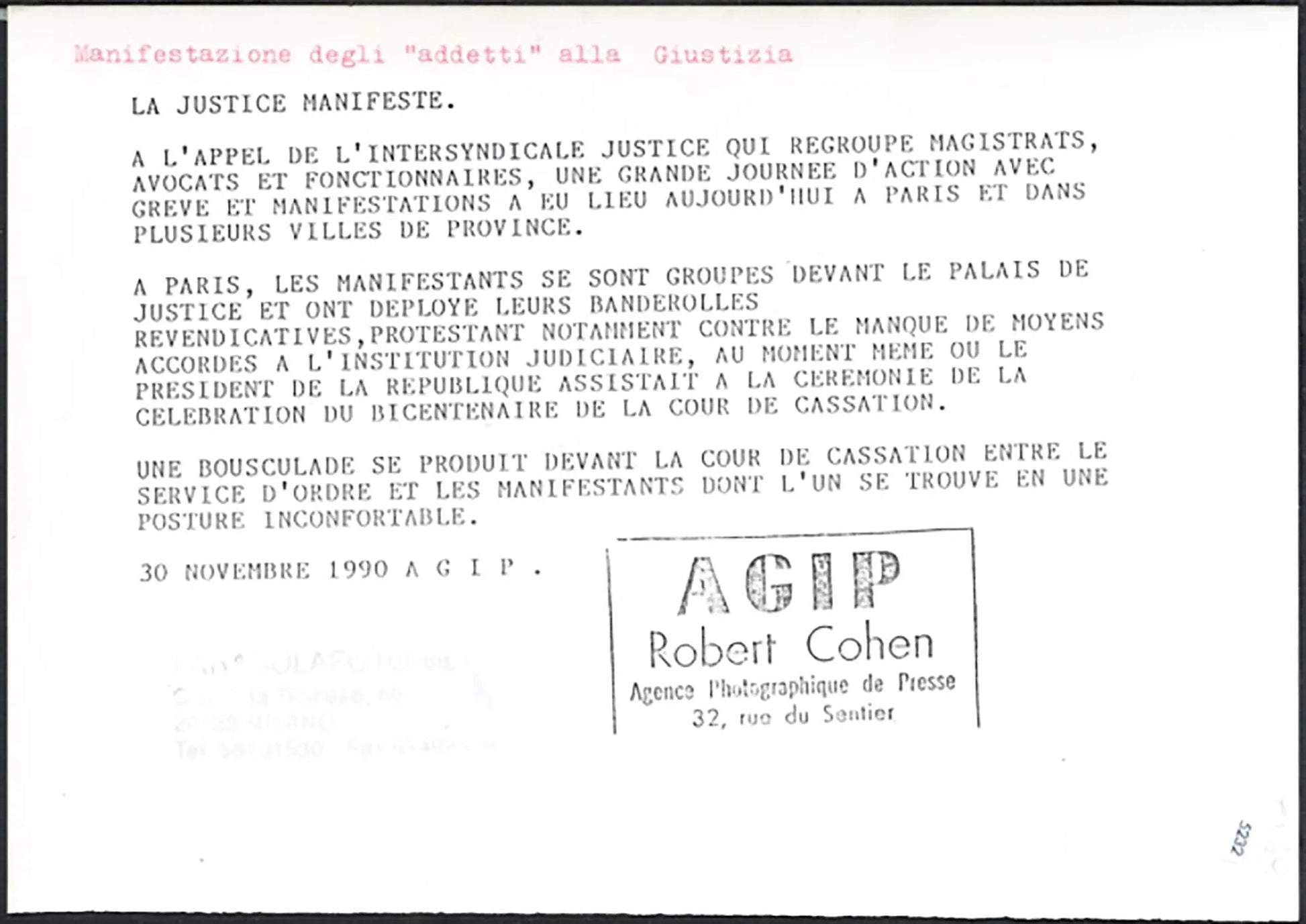 Manifestazione addetti giustizia Parigi 1990 Ft 5232 - Stampa 21x15 cm - Farabola Stampa ai sali d'argento
