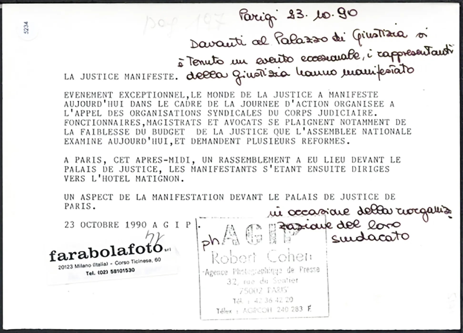Manifestazione addetti giustizia Parigi 1990 Ft 5234 - Stampa 21x15 cm - Farabola Stampa ai sali d'argento