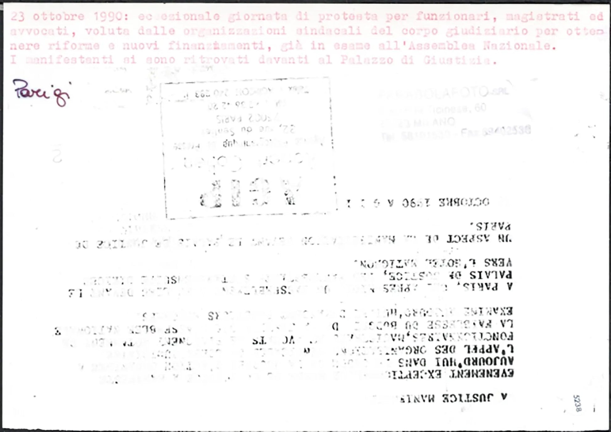 Manifestazione addetti giustizia Parigi 1990 Ft 5238 - Stampa 21x15 cm - Farabola Stampa ai sali d'argento