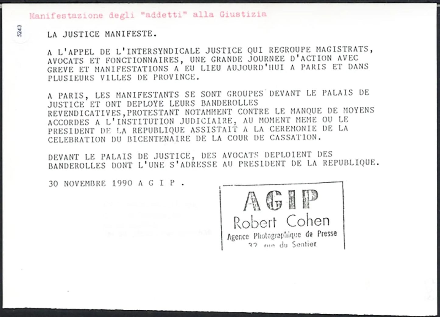 Manifestazione addetti giustizia Parigi 1990 Ft 5243 - Stampa 21x15 cm - Farabola Stampa ai sali d'argento