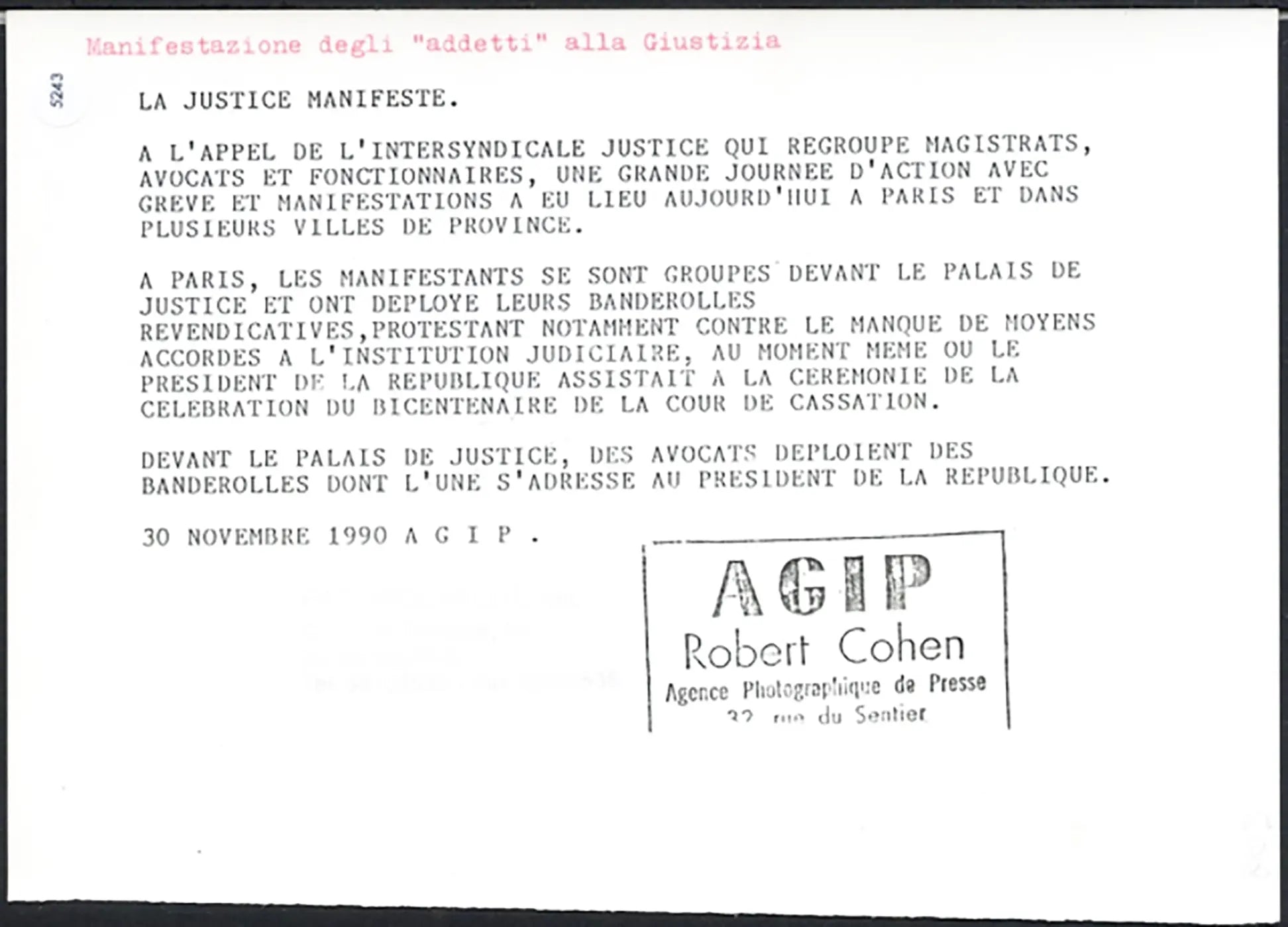 Manifestazione addetti giustizia Parigi 1990 Ft 5243 - Stampa 21x15 cm - Farabola Stampa ai sali d'argento