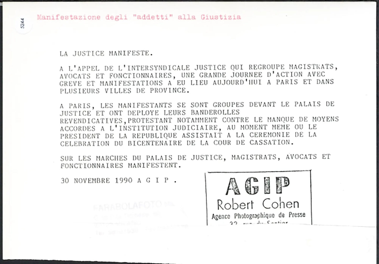 Manifestazione addetti giustizia Parigi 1990 Ft 5244 - Stampa 21x15 cm - Farabola Stampa ai sali d'argento