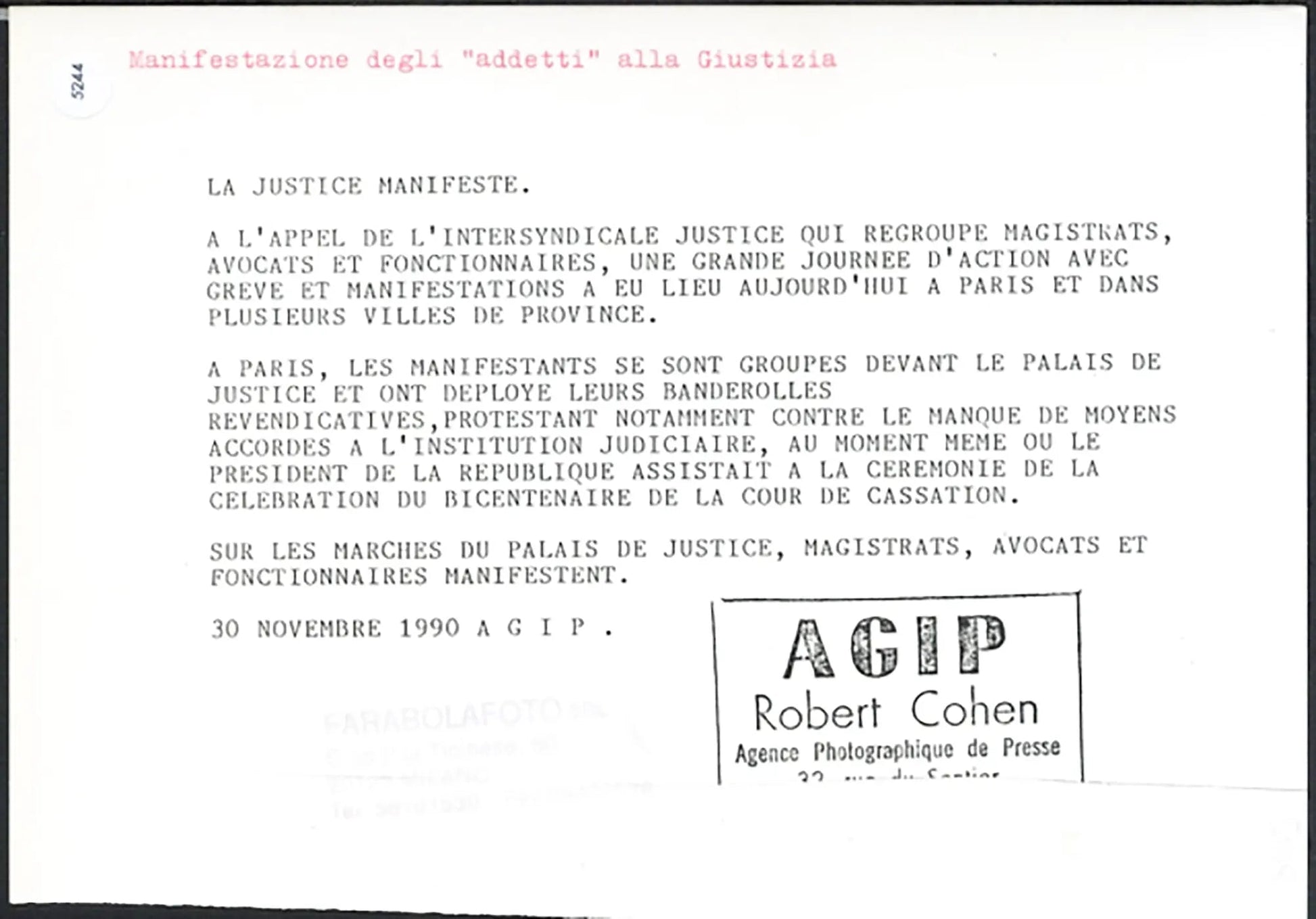 Manifestazione addetti giustizia Parigi 1990 Ft 5244 - Stampa 21x15 cm - Farabola Stampa ai sali d'argento