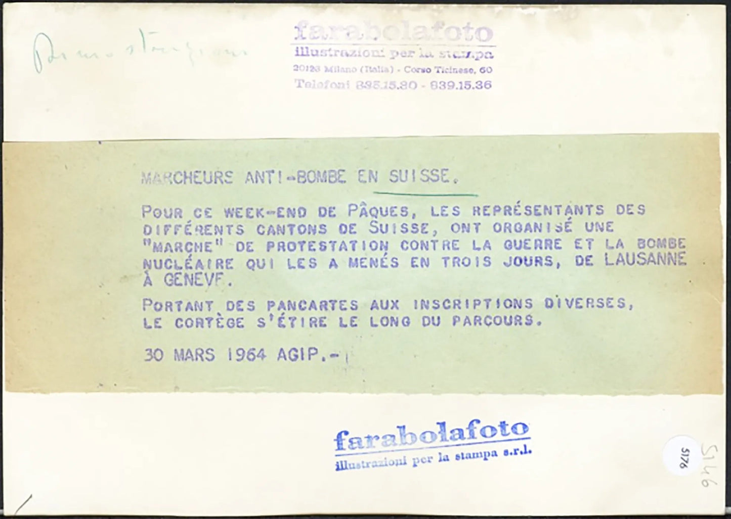 Manifestazione contro la guerra 1964 Ft 5176 - Stampa 18x13 cm - Farabola Stampa ai sali d'argento