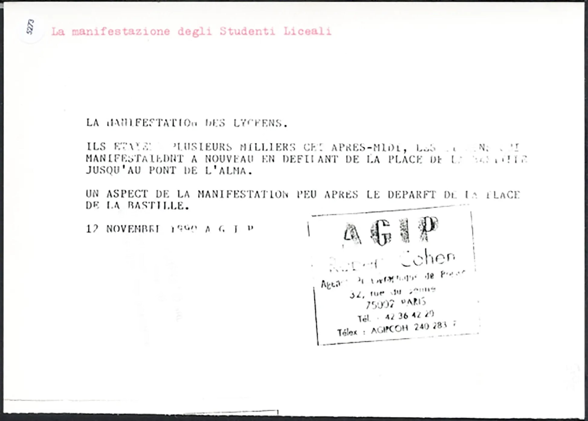 Manifestazione studenti Parigi 1990 Ft 5273 - Stampa 21x15 cm - Farabola Stampa ai sali d'argento
