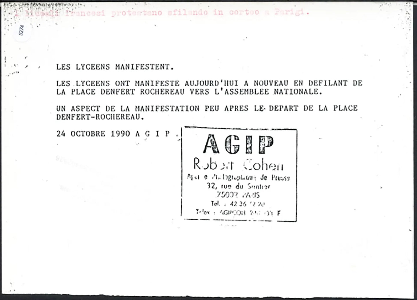 Manifestazione studenti Parigi 1990 Ft 5274 - Stampa 21x15 cm - Farabola Stampa ai sali d'argento