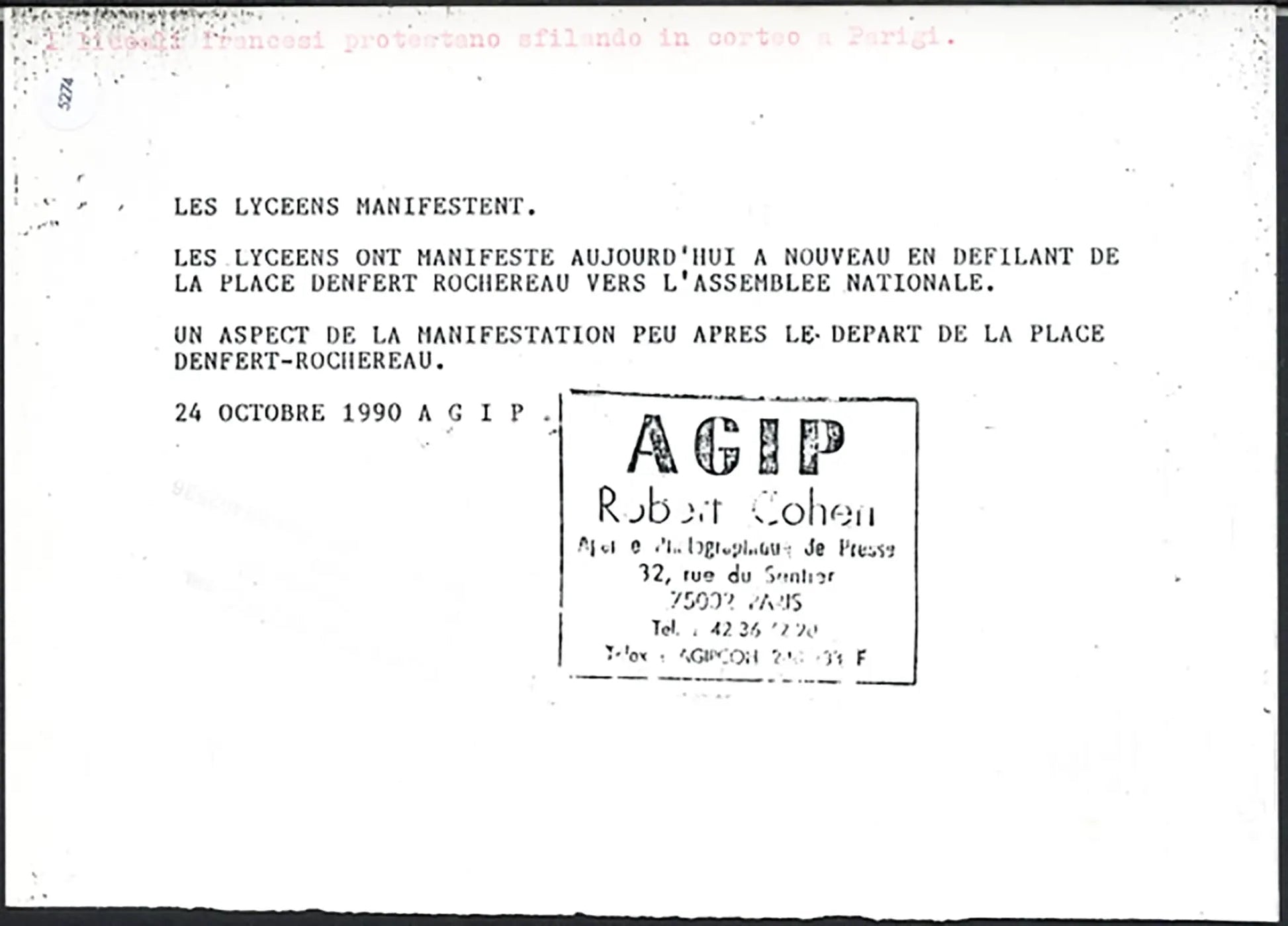 Manifestazione studenti Parigi 1990 Ft 5274 - Stampa 21x15 cm - Farabola Stampa ai sali d'argento