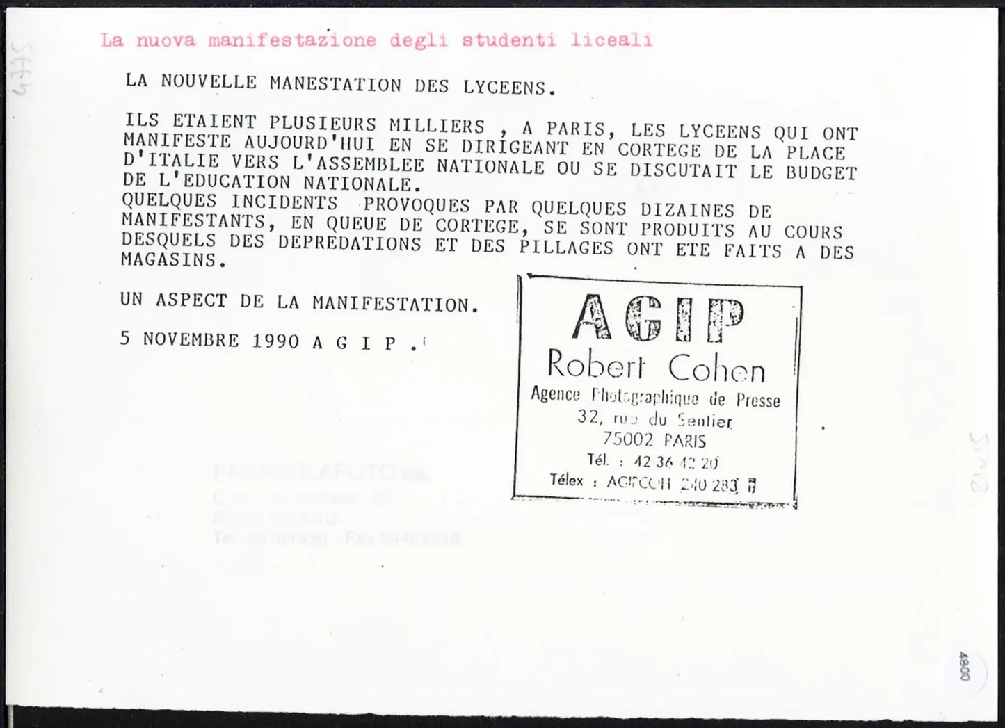 Manifestazioni liceali francesi 1990 Ft 4800 - Stampa 21x15 cm - Farabola Stampa ai sali d'argento