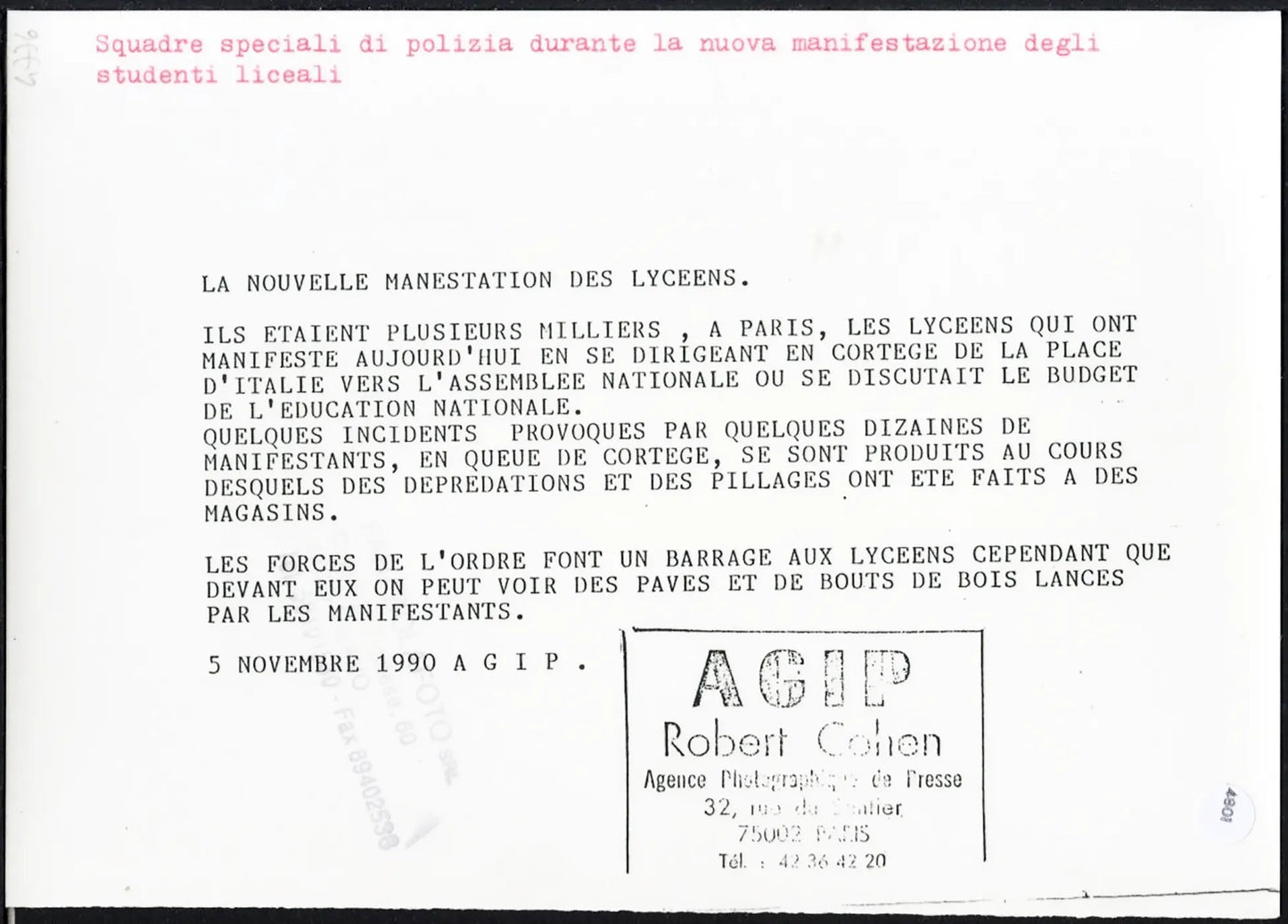 Manifestazioni liceali francesi 1990 Ft 4801 - Stampa 21x15 cm - Farabola Stampa ai sali d'argento