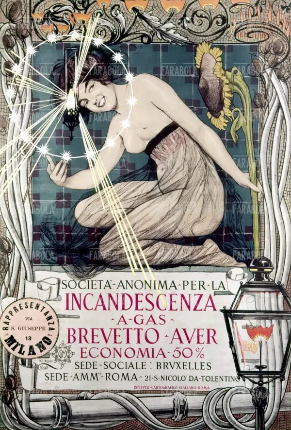 Manifestio pubblicitario della Società Anonima per la Incandescenza a Gas, 1895 - Farabola Immagine digitale