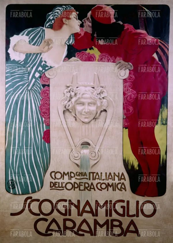Manifesto della Compagnia Italiana dell'Opera Comica Scognamiglio Caramba, 1910 - Farabola Immagine digitale