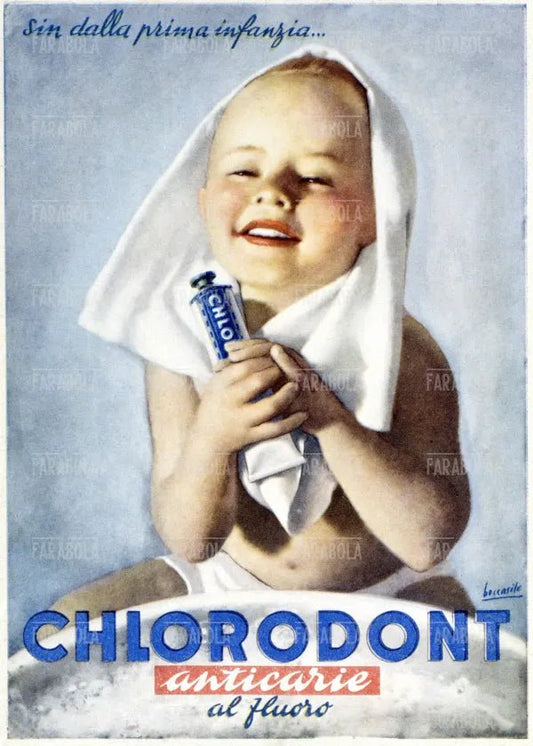 Manifesto pubblicitario del dentifricio Chlorodont, anni 40 - Farabola Immagine digitale
