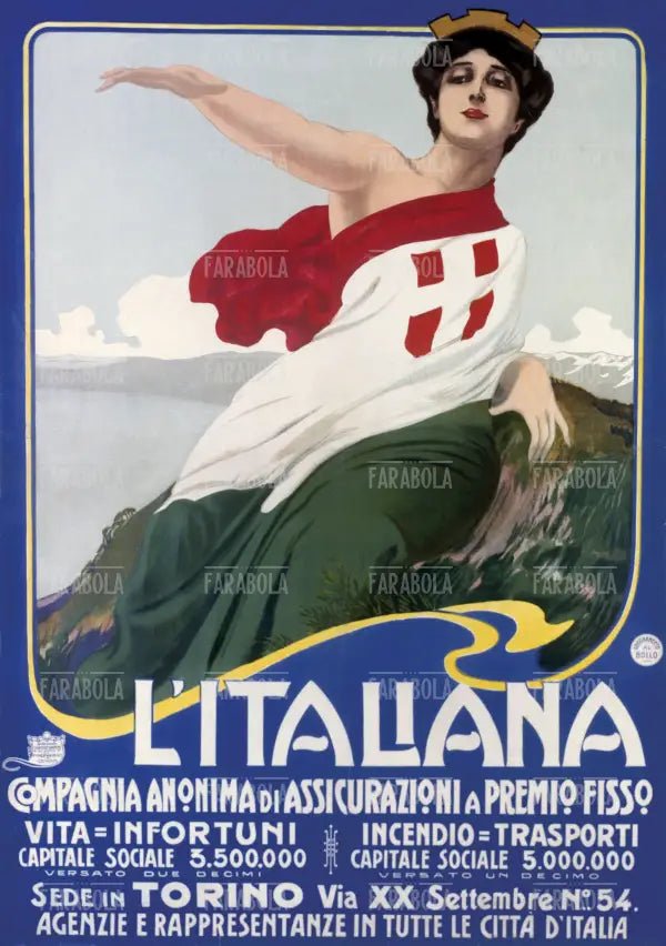 Manifesto pubblicitario della compagnia di assicurazione L'Italiana, 1900 - Farabola Immagine digitale