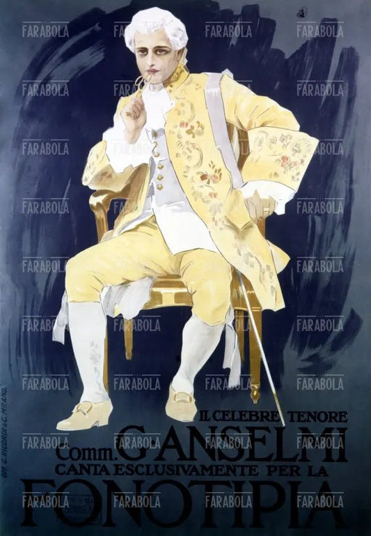 Manifesto pubblicitario della Fonotipia con il tenore Giuseppe Anselmi, 1911 - Farabola Immagine digitale