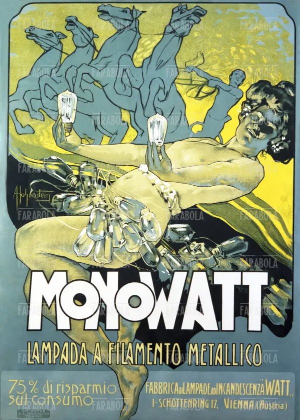 Manifesto pubblicitario della lampada Manowatt, 1899 - Farabola Immagine digitale