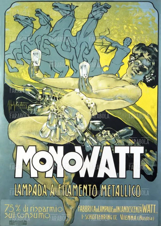 Manifesto pubblicitario della lampada Manowatt, 1899 - Farabola Immagine digitale