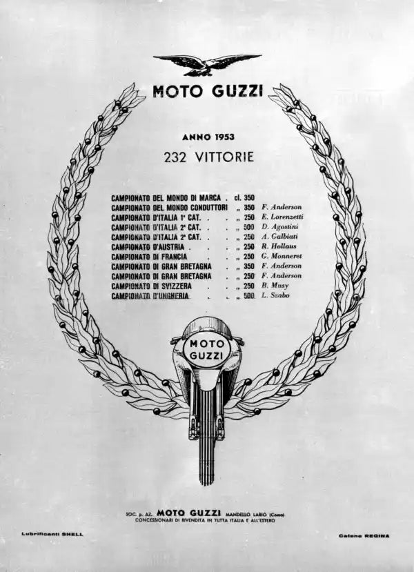 Manifesto pubblicitario della Moto Guzzi, 1953 - Farabola Immagine digitale