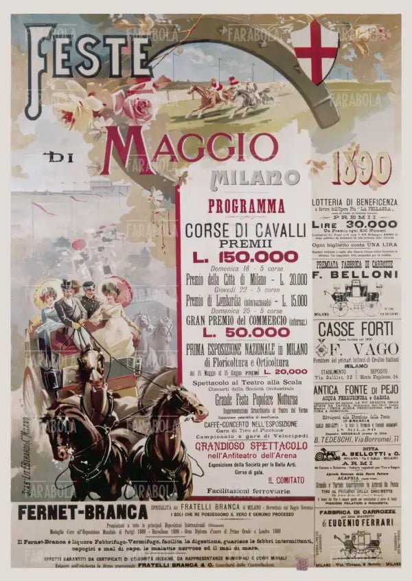 Manifesto pubblicitario delle Feste di Maggio a Milano, 1890 - Farabola Immagine digitale