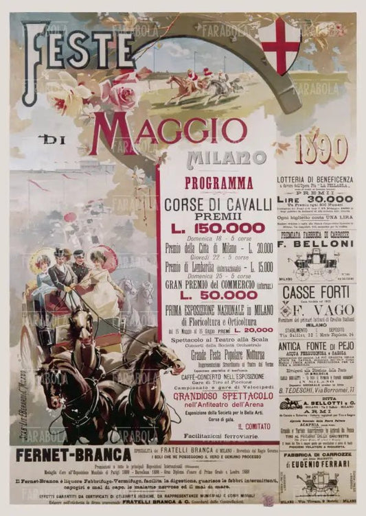 Manifesto pubblicitario delle Feste di Maggio a Milano, 1890 - Farabola Immagine digitale