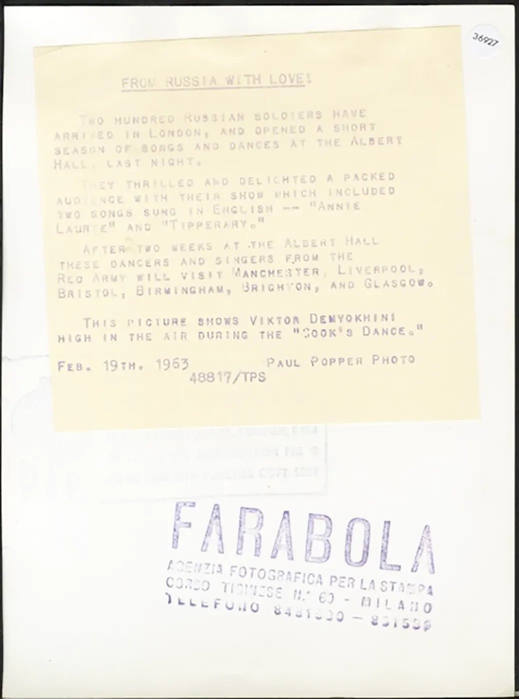 Marinai russi all'Albert Hall 1963 Ft 36927 - Stampa 20x15 cm - Farabola Stampa ai sali d'argento