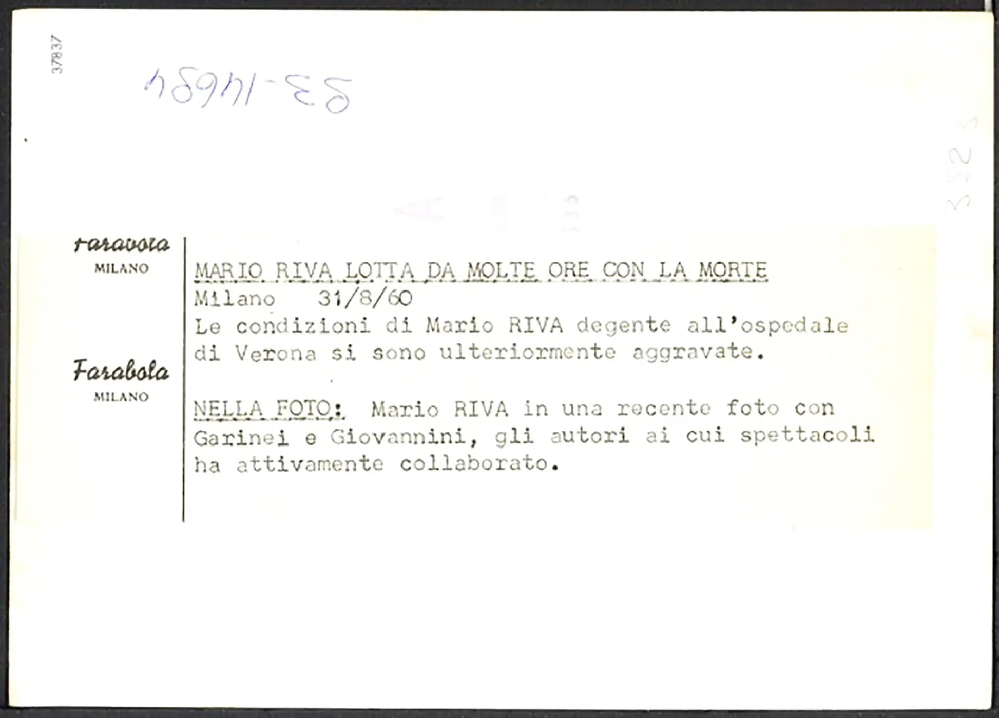 Mario Riva con Garinei e Giovannini 1960 Ft 37837 - Stampa 18x13 cm - Farabola Stampa ai sali d'argento
