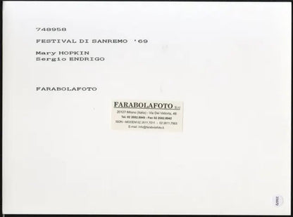 Mary Hopkin e Sergio Endrigo Sanremo 1969 Ft 35672 - Stampa 24x18 cm - Farabola Stampa ai sali d'argento (anni 90)