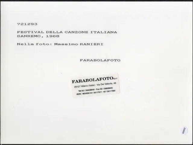 Massimo Ranieri Sanremo 1968 Ft 35600 - Stampa 24x18 cm - Farabola Stampa ai sali d'argento (anni 90)