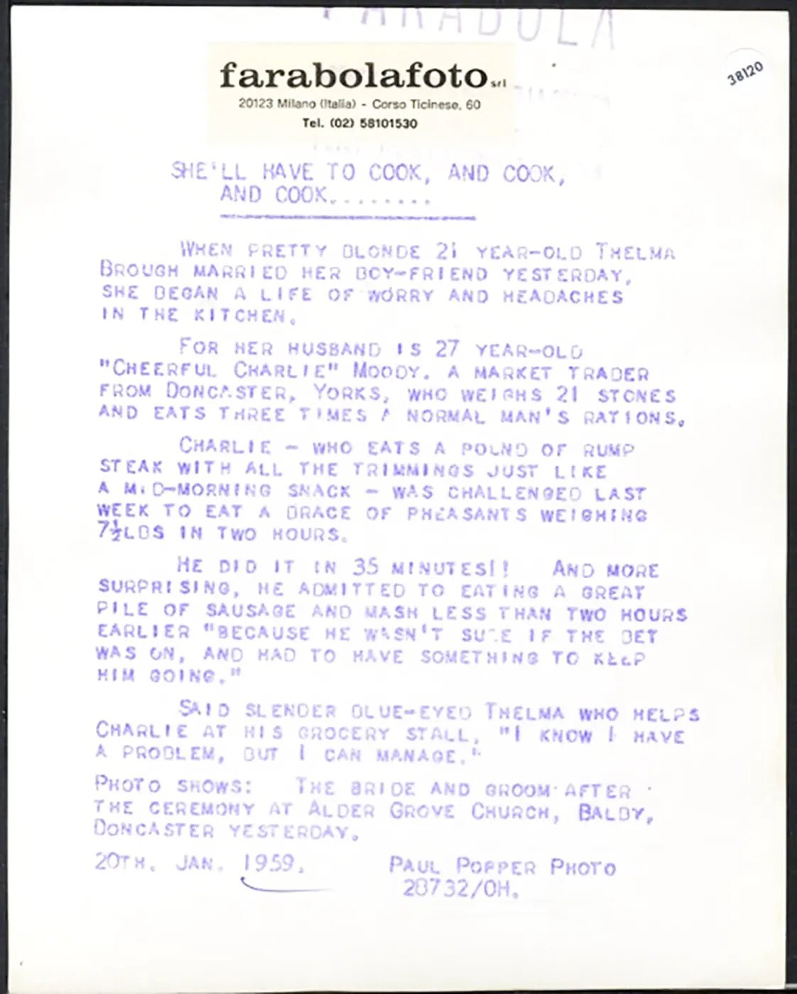 Matrimonio a Balby 1959 Ft 38120 - Stampa 20x15 cm - Farabola Stampa ai sali d'argento