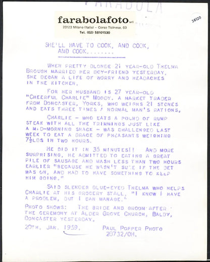 Matrimonio a Balby 1959 Ft 38120 - Stampa 20x15 cm - Farabola Stampa ai sali d'argento